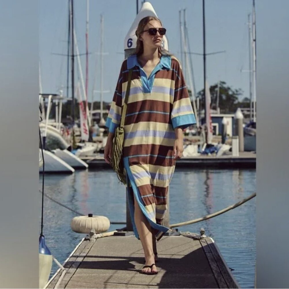 Free People Striped Blue and Brown Dress